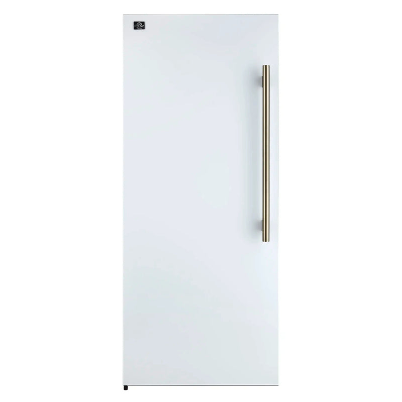 Forno Maderno 28-Inch Built-In 13.6 Cu.Ft. Convertible Refrigerator in White with Antique Brass Handle, Left Swing with Decorative Grill (FFFFD1722-32LMG-WHT)