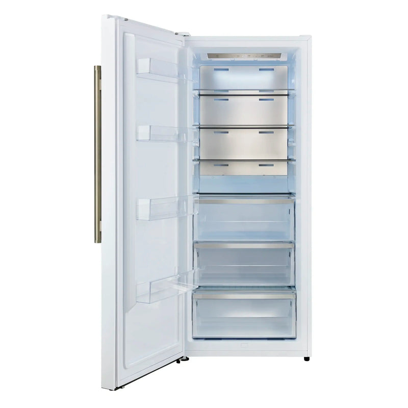 Forno Maderno 28-Inch Built-In 13.6 Cu.Ft. Convertible Refrigerator in White with Antique Brass Handle, Left Swing with Decorative Grill (FFFFD1722-32LMG-WHT)