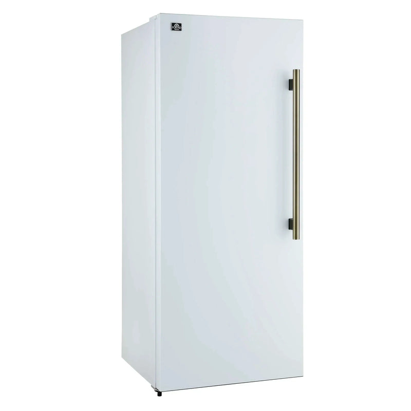 Forno 3-Piece Appliance Package - 36-Inch Antico Dual Fuel Range, 60-Inch Refrigerator, Dishwasher in White with Antique Brass Handle