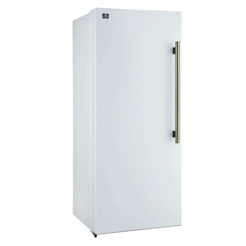 Forno Maderno 28-Inch Built-In 13.6 Cu.Ft. Convertible Refrigerator in White with Antique Brass Handle, Left Swing with Decorative Grill (FFFFD1722-32LMG-WHT)