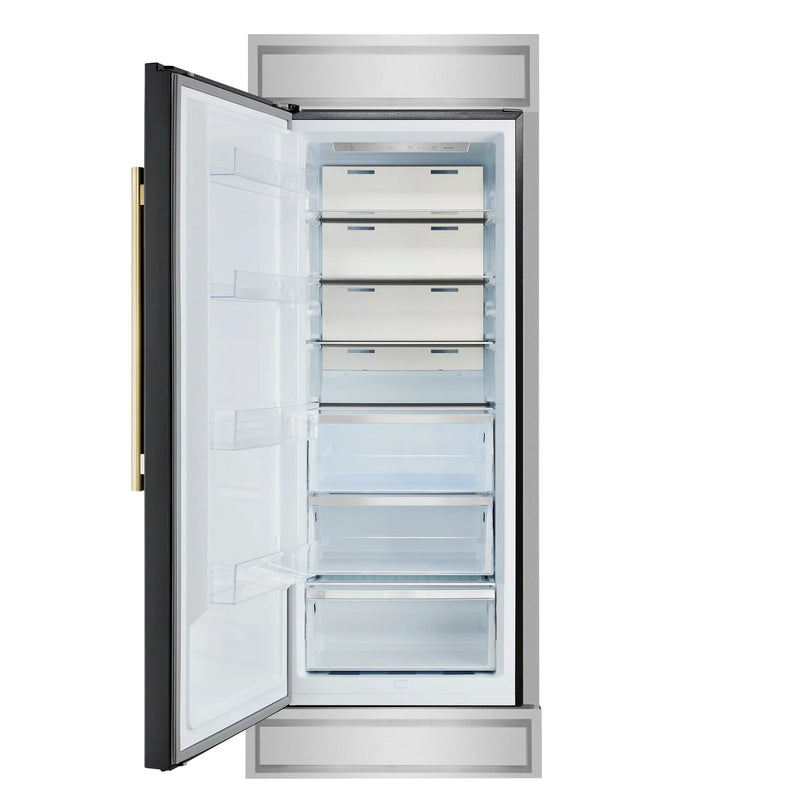 Forno Maderno 28-Inch Built-In Convertible Refrigerator in Black with Antique Brass, 13.6 cu.ft, Left Swing, Decorative Grill (FFFFD1722-32LMG-BLK)