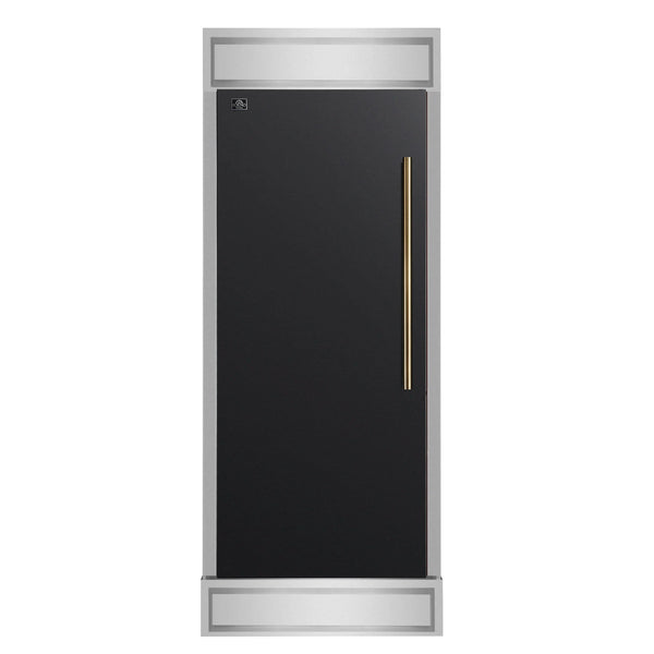 Forno Maderno 28-Inch Built-In Convertible Refrigerator in Black with Antique Brass, 13.6 cu.ft, Left Swing, Decorative Grill (FFFFD1722-32LMG-BLK)