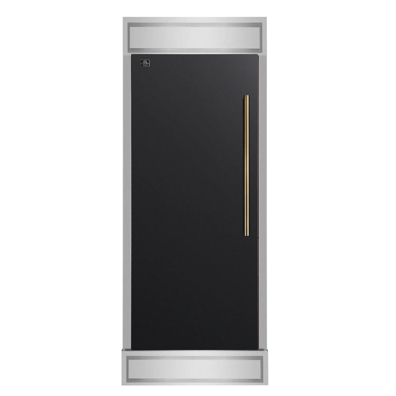 Forno Maderno 28-Inch Built-In Convertible Refrigerator in Black with Antique Brass, 13.6 cu.ft, Left Swing, Decorative Grill (FFFFD1722-32LMG-BLK)