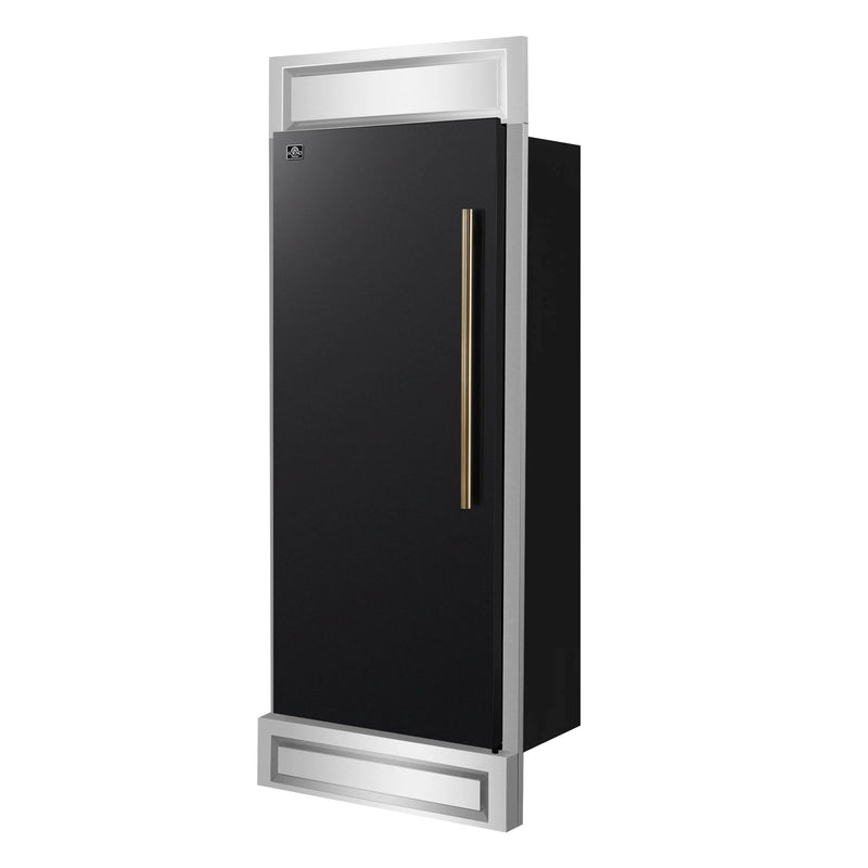 Forno Maderno 28-Inch Built-In Convertible Refrigerator in Black with Antique Brass, 13.6 cu.ft, Left Swing, Decorative Grill (FFFFD1722-32LMG-BLK)