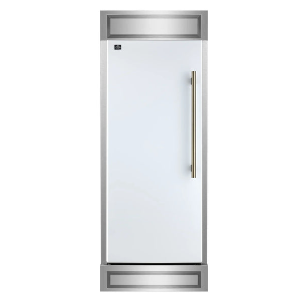 Forno Maderno 28-Inch Built-In 13.6 Cu.Ft. Convertible Refrigerator in White with Antique Brass Handle, Left Swing with Decorative Grill (FFFFD1722-32LMG-WHT)
