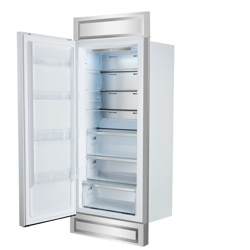 Forno Maderno 28-Inch Built-In 13.6 Cu.Ft. Convertible Refrigerator in White with Antique Brass Handle, Left Swing with Decorative Grill (FFFFD1722-32LMG-WHT)