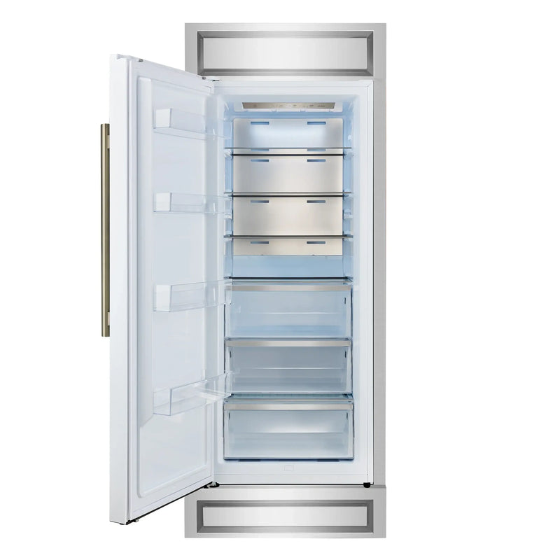 Forno Maderno 28-Inch Built-In 13.6 Cu.Ft. Convertible Refrigerator in White with Antique Brass Handle, Left Swing with Decorative Grill (FFFFD1722-32LMG-WHT)