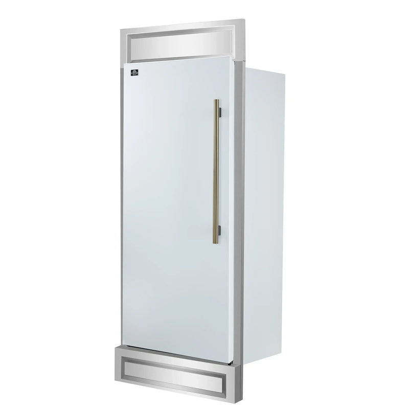 Forno Maderno 28-Inch Built-In 13.6 Cu.Ft. Convertible Refrigerator in White with Antique Brass Handle, Left Swing with Decorative Grill (FFFFD1722-32LMG-WHT)