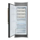 Forno Maderno 28 Inch Built-In Convertible Refrigerator in Black with Decorative Trim Grill, Antique Brass Handles, 13.6 cu.ft., Left Swing (FFFFD1722-32LSG-BLK)