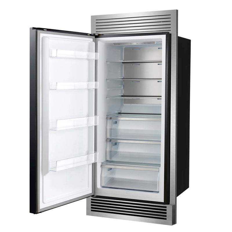 Forno Maderno 28 Inch Built-In Convertible Refrigerator in Black with Decorative Trim Grill, Antique Brass Handles, 13.6 cu.ft., Left Swing (FFFFD1722-32LSG-BLK)