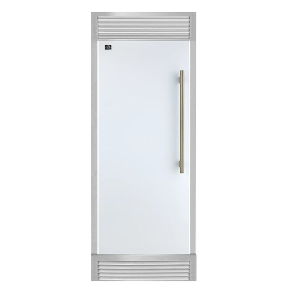 Forno Maderno 28-Inch Built-In 13.6 Cu.Ft. Convertible Refrigerator in White with Antique Brass Handle, Left Swing with Decorative Grill (FFFFD1722-32LSG-WHT)