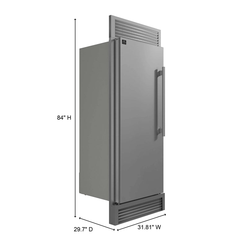 Forno Maderno 28-Inch Built-In 13.6 Cu.Ft. Convertible Refrigerator in Stainless Steel, Left Swing with Decorative Grill (FFFFD1722-32LSG)