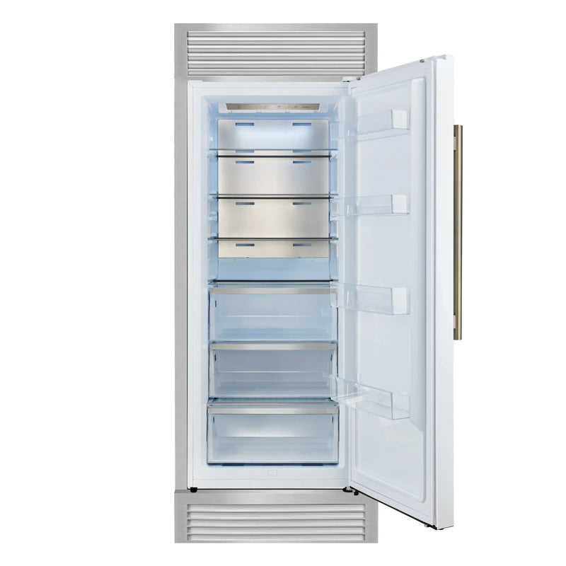Forno Maderno 28-Inch Built-In 13.6 Cu.Ft. Convertible Refrigerator in White with Antique Brass Handle, Right Swing with Decorative Grill (FFFFD1722-32RSG-WHT)