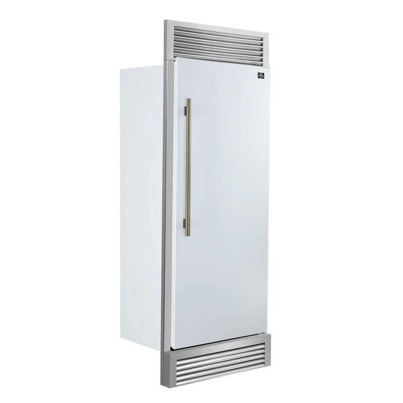 Forno Maderno 28-Inch Built-In 13.6 Cu.Ft. Convertible Refrigerator in White with Antique Brass Handle, Right Swing with Decorative Grill (FFFFD1722-32RSG-WHT)