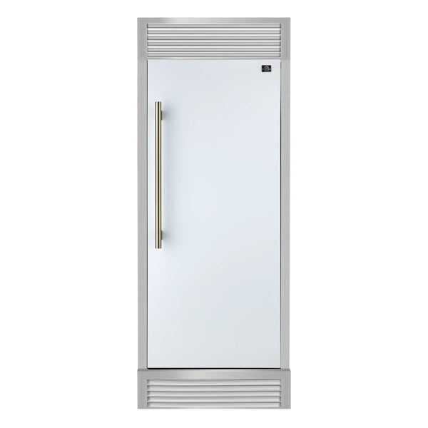 Forno Maderno 28-Inch Built-In 13.6 Cu.Ft. Convertible Refrigerator in White with Antique Brass Handle, Right Swing with Decorative Grill (FFFFD1722-32RSG-WHT)