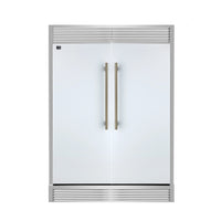 Forno Maderno 60-Inch 27.2 Cu. Ft. Built-In Convertible Refrigerator and Freezer in White with Modern Grille Trim and Antique Brass Handles (FFFFD1722-60SG-WHT)