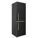 FORNO Custodia 24-Inch Bottom Freezer, 10.3 Cu. Ft., Right Swing, Ice Maker, Total No frost, Fast Cool & Fast  Freeze in Black with Antique Brass Handles (FFFFD1766-24BLK-RS)