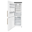 Forno Custodia 24-Inch Bottom Freezer, 10.3 Cu. Ft., Left  Swing, Ice Maker, Total No frost, Fast Cool & Fast  Freeze in White with Antique Brass Handle (FFFFD1766-24WHT-LS)