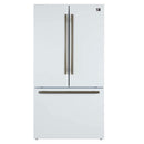 Forno Rivello 36-Inch French Door 27.4 Cu. Ft. Refrigerator with Internal Water Dispenser in White with Antique Brass Handles (FFFFD1783-36WHT)