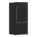 Forno Milano Espresso 31-Inch 17.2 cu. ft. Refrigerator and Bottom Freezer in Black with Antique Brass Trim, Right Hinge (FFFFD1785-31BLK)