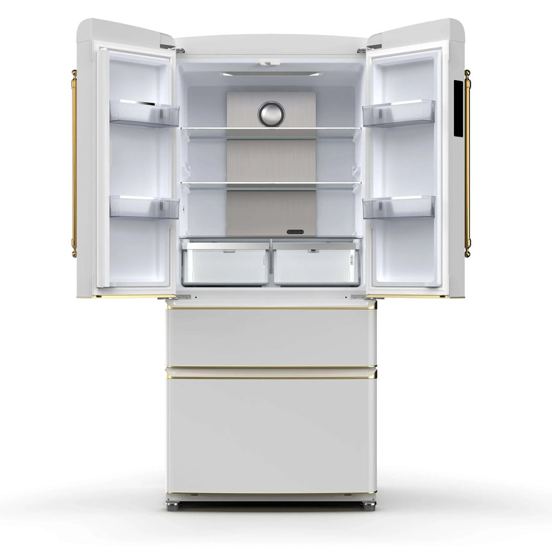 Forno Luigi 33-Inch 18 cu.ft. French Door Refrigerator in White with Antique Brass Handles (FFFFD1791-33WHT)