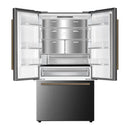 Forno Fiorano 36-Inch French Door Refrigerator with 20.2 Cu. Ft. Internal Water Dispenser & Automatic Ice Maker in Black with Antique Brass Trim