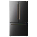 Forno Fiorano 36-Inch French Door Refrigerator with 20.2 Cu. Ft. Internal Water Dispenser & Automatic Ice Maker in Black with Antique Brass Trim
