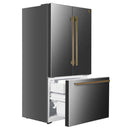 Forno Fiorano 36-Inch French Door Refrigerator with 20.2 Cu. Ft. Internal Water Dispenser & Automatic Ice Maker in Black with Antique Brass Trim