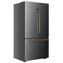 Forno Fiorano 36-Inch French Door Refrigerator with 20.2 Cu. Ft. Internal Water Dispenser & Automatic Ice Maker in Black with Antique Brass Trim