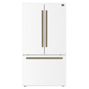 Forno Fiorano 36-Inch French Door Refrigerator with 20.2 Cu. Ft. Internal Water Dispenser & Automatic Ice Maker in White with Antique Brass Trim