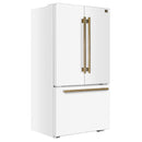 Forno Fiorano 36-Inch French Door Refrigerator with 20.2 Cu. Ft. Internal Water Dispenser & Automatic Ice Maker in White with Antique Brass Trim