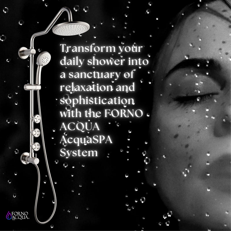 Forno AcquaSPA Retrofit 9-Inch Overhead Rainfall Shower with 2.5 GPM Flow Rate, Handheld, Body Jets, 6 Way Diverter in Brushed Nickel (SC31BN-C2)