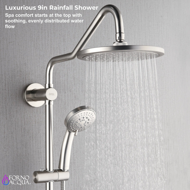 Forno AcquaSPA Retrofit 9-Inch Overhead Rainfall Shower with 2.5 GPM Flow Rate, Handheld, Body Jets, 6 Way Diverter in Brushed Nickel (SC31BN-C2)
