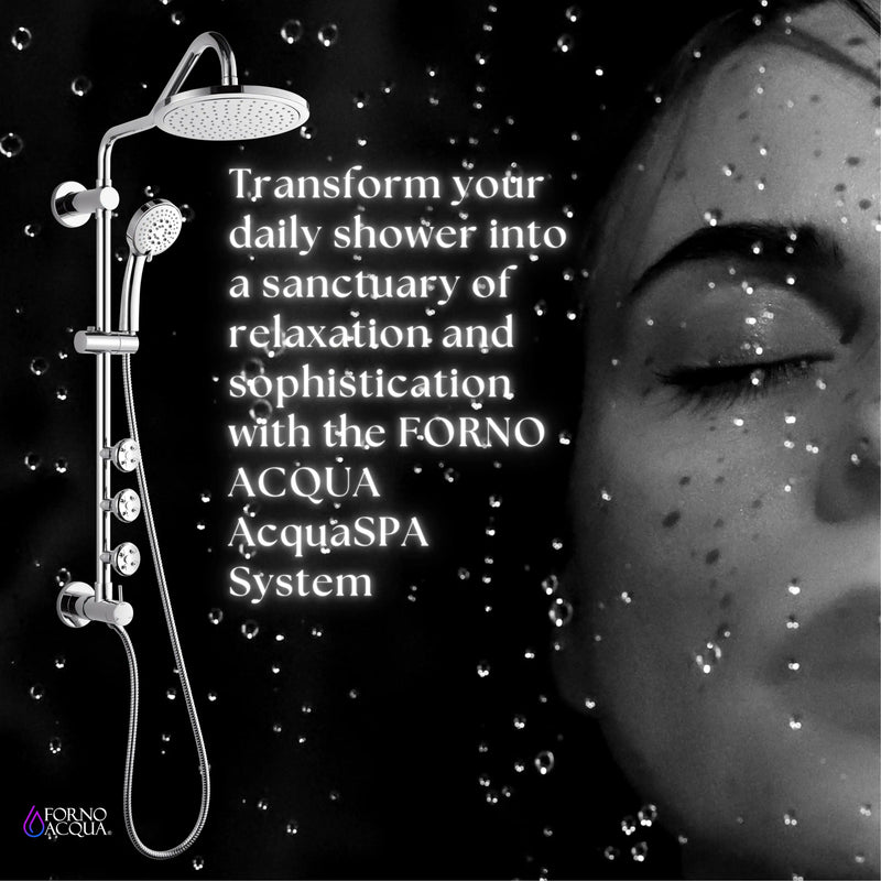 Forno AcquaSPA Retrofit 9-Inch Overhead Rainfall Shower with 2.5 GPM Flow Rate, Handheld, Body Jets, 6 Way Diverter in Polished Stainless Steel (SC31CP-C2)