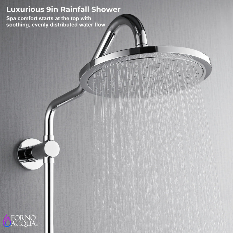 Forno AcquaSPA Retrofit 9-Inch Overhead Rainfall Shower with 2.5 GPM Flow Rate, Handheld, Body Jets, 6 Way Diverter in Polished Stainless Steel (SC31CP-C2)