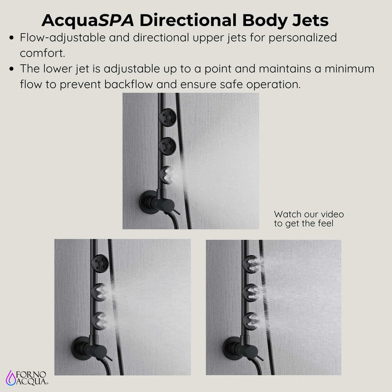 Forno AcquaSpa Retrofit 8-Inch Overhead Rainfall Shower with 2.5 GPM Flow Rate, Handheld, Body Jets, 6 Way Diverter in Matte Black (SC32BK-C2)