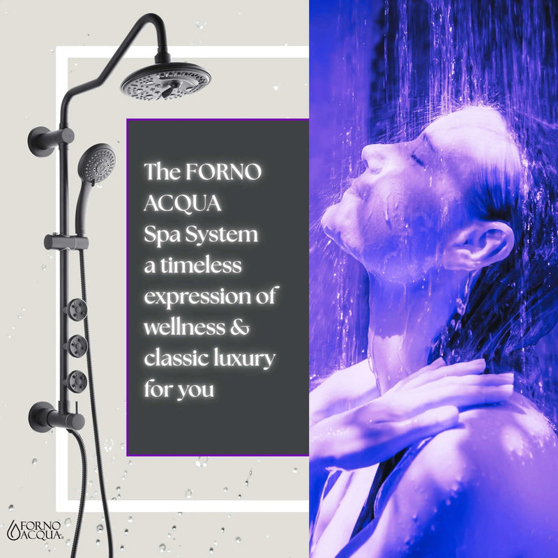 Forno AcquaSpa Retrofit 8-Inch Overhead Rainfall Shower with 2.5 GPM Flow Rate, Handheld, Body Jets, 6 Way Diverter in Matte Black (SC32BK-C2)
