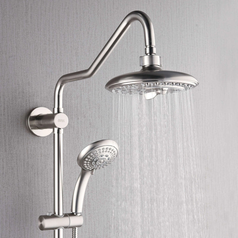 Forno AcquaSPA Retrofit 8-Inch Ovearhead Rainfall Shower with 2.5 GPM Flow Rate, Handheld, Body Jets, 6 Way Diverter in Brushed Nickel (SC32BN-C2)