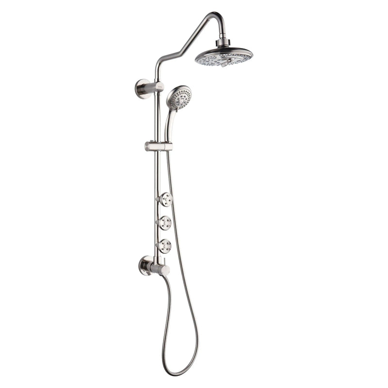 Forno AcquaSPA Retrofit 8-Inch Overhead Rainfall Shower with 1.8 GPM Flow Rate, Handheld, Body Jets, 6 Way Diverter in Brushed Nickel (SC32BN-C8)