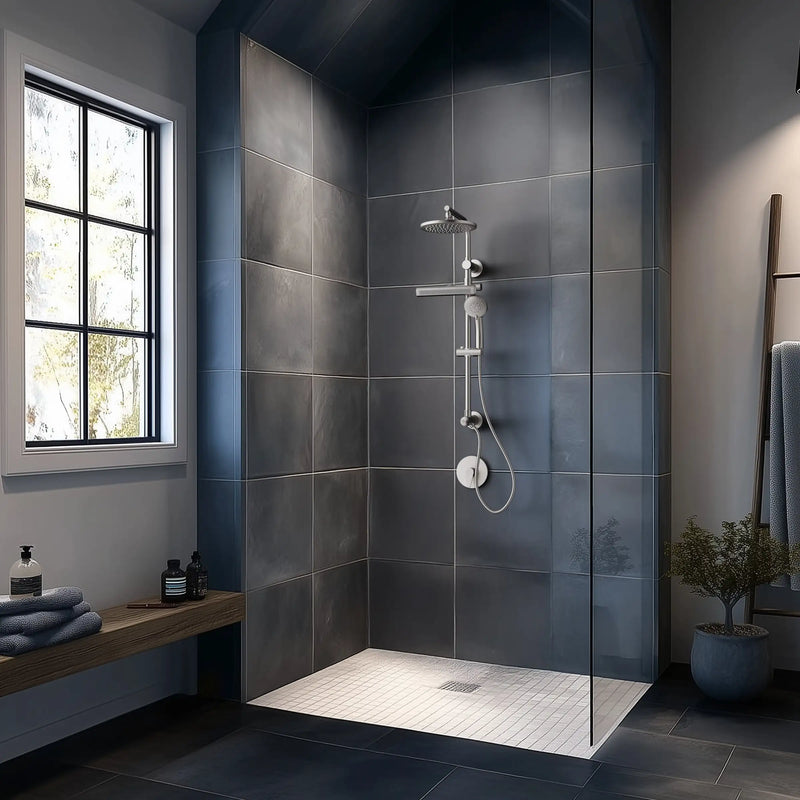 Forno AcquaFALL 9-Inch Overhead Rainfall Shower with 2.5 GPM Flow Rate, Handheld, Body Jets in Brushed Nickel (SCW1BN-S2)
