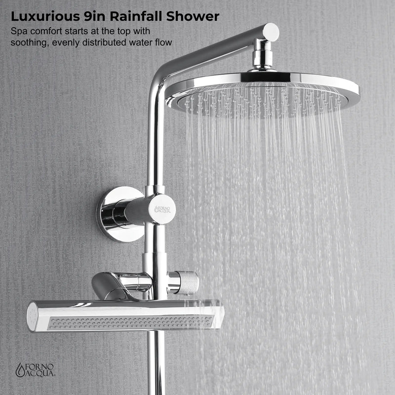 Forno AcquaFALL 9-Inch Overhead Rainfall Shower with 2.5 GPM Flow Rate, Handheld, Body Jets in Polished Stainless Steel (SCW1CP-S2)