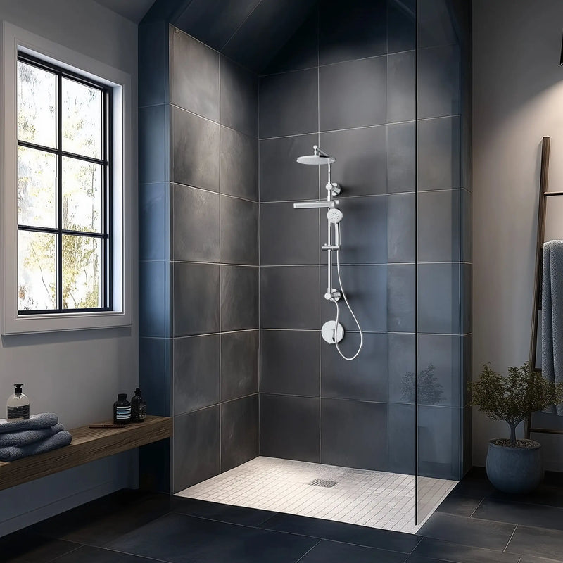 Forno AcquaFALL 9-Inch Overhead Rainfall Shower with 2.5 GPM Flow Rate, Handheld, Body Jets in Polished Stainless Steel (SCW1CP-S2)