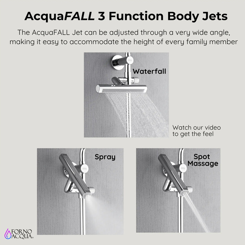 Forno AcquaFALL 8-Inch Overahead Rainfall Shower with 1.8 GPM Flow Rate, , 7 Way Diverter, Handheld Shower Head, Body Jets,  (SCW2CP-C8)
