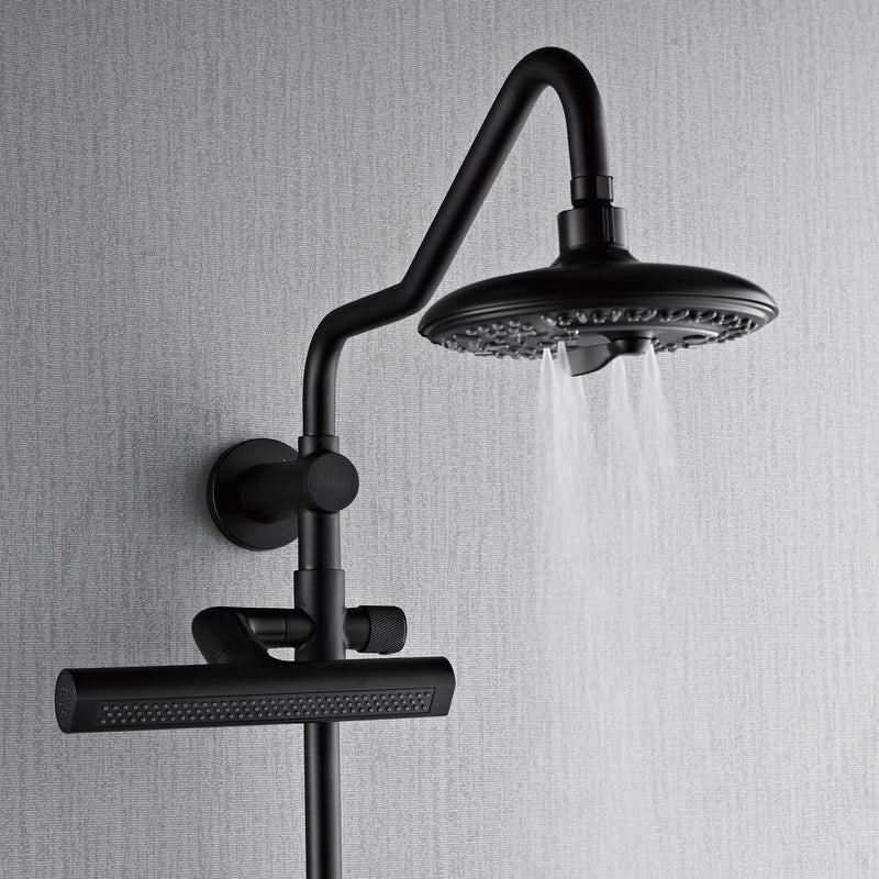 Forno AcquaFALL 8-Inch Overhead Rainfall Shower with 2.5 GPM Flow Rate, Handheld, 7 Way Diverter, Body Jets in Matte Black (SCW2BK-C2)