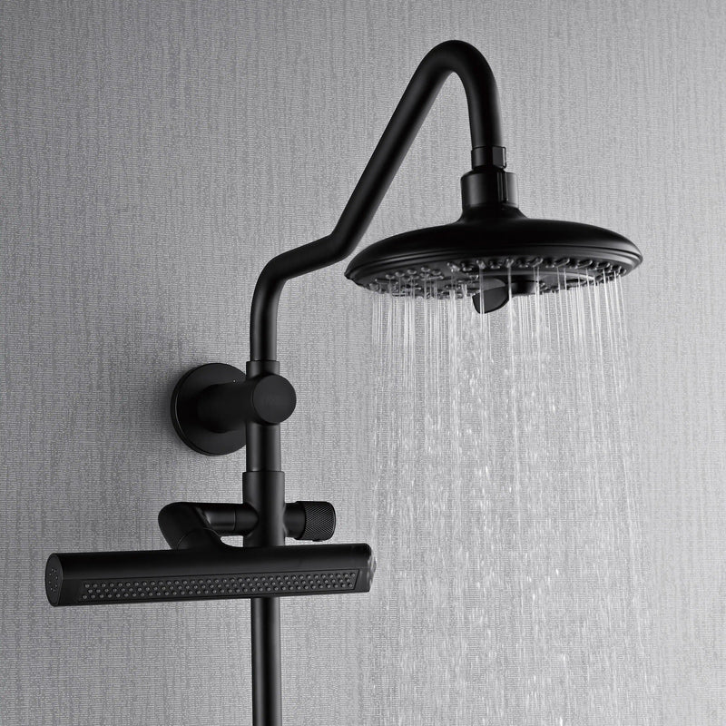 Forno AcquaFALL 8-Inch Overhead Rainfall Shower with 2.5 GPM Flow Rate, Handheld, 7 Way Diverter, Body Jets in Matte Black (SCW2BK-C2)