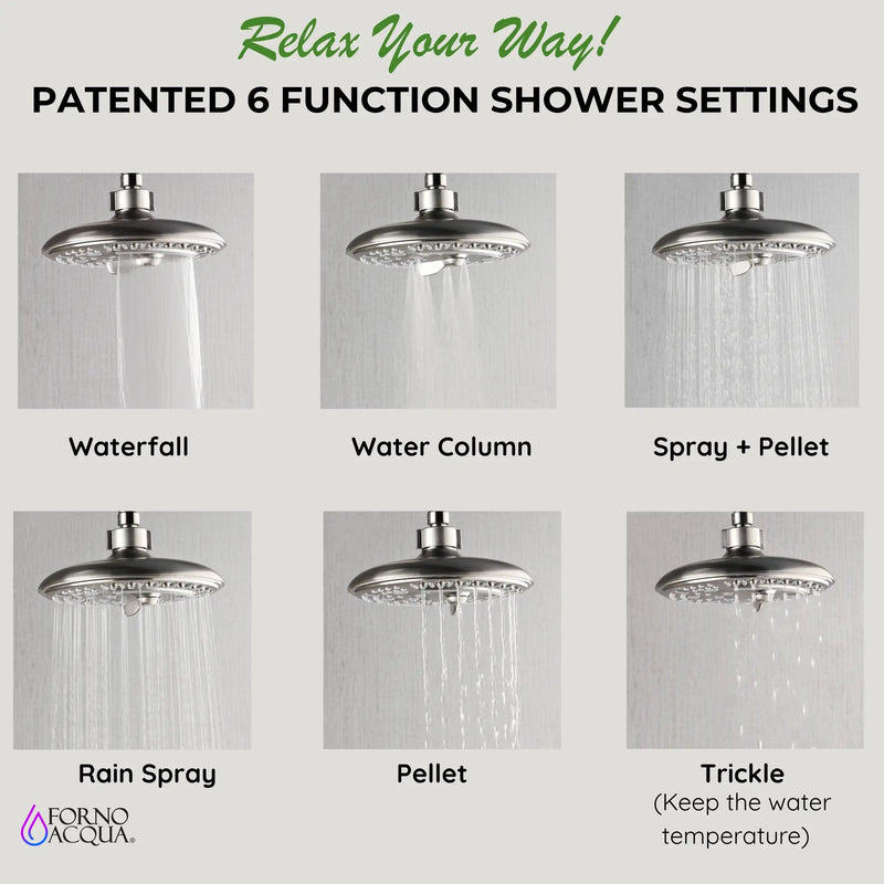 Forno AcquaFALL 8-Inch Overhed Rainfall Shower with 2.5 GPM Flow Rate, Handheld, 7 Way Diverter, Body Jets in Brushed Nickel (SCW2BN-C2)