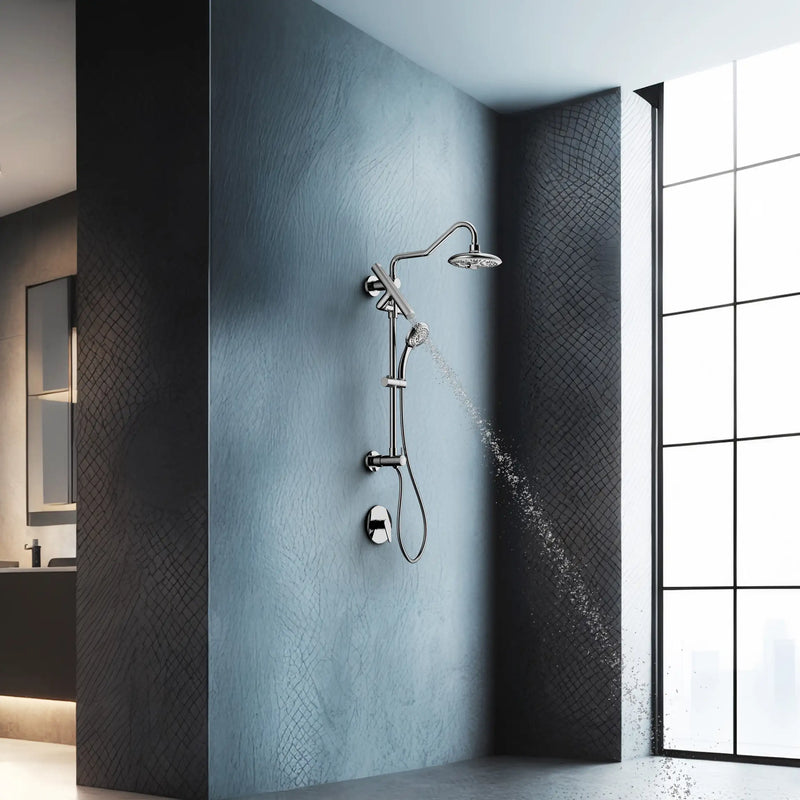 Forno AcquaFALL 8-Inch Overhead Rainfall Shower with 1.8 GPM Flow Rate, Handheld, 7 Way Diverter, Body Jets in Brushed Nickel (SCW2BN-C8)