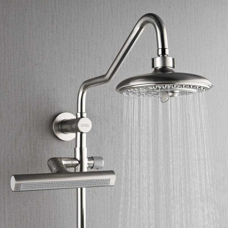 Forno AcquaFALL 8-Inch Overhead Rainfall Shower with 1.8 GPM Flow Rate, Handheld, 7 Way Diverter, Body Jets in Brushed Nickel (SCW2BN-C8)