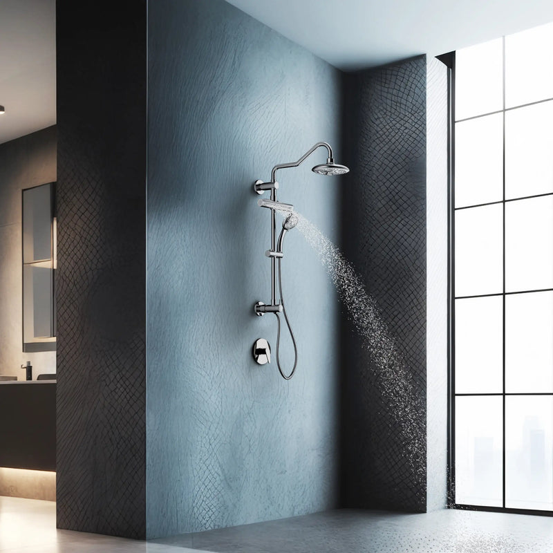 Forno AcquaFALL 8-Inch Overahead Rainfall Shower with 1.8 GPM Flow Rate, , 7 Way Diverter, Handheld Shower Head, Body Jets,  (SCW2CP-C8)