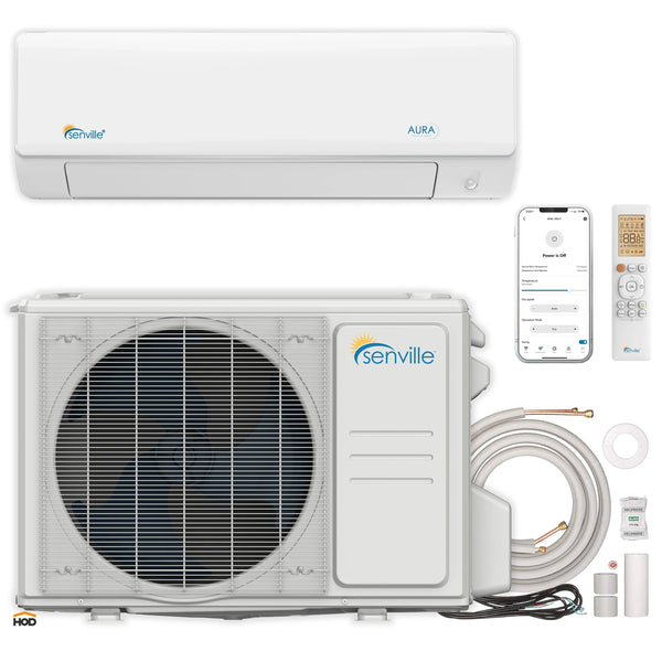 Senville AURA 6K BTU Mini Split, 25.5 SEER2, 230V Heat Pump Condenser & Wall Mounted Air Handler (SENA/06HF)